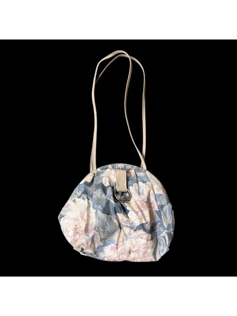 Vintage Floral Shoulder Bag Purse 1980s Pastel Blue Pink Retro Fashion Accessory - Picture 2 of 12